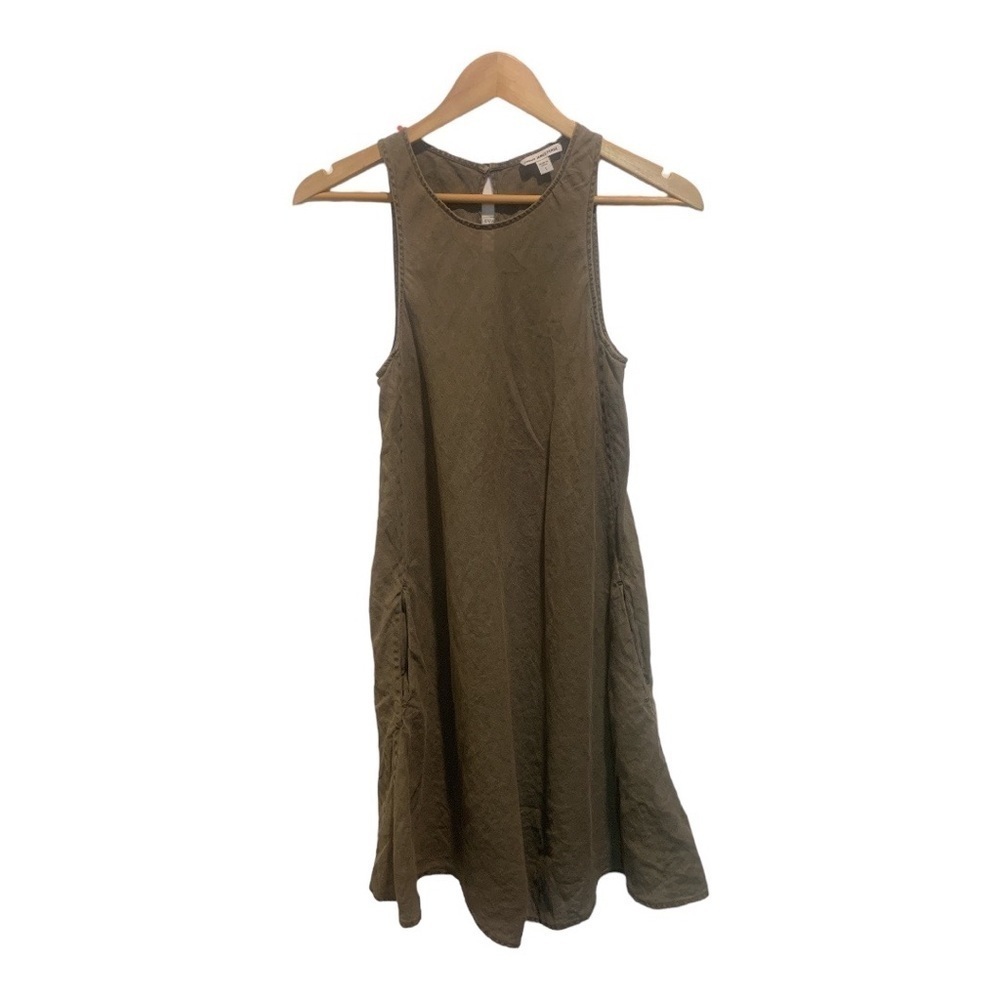 Standard James Perse Olive Green Linen Sleeveless Pocket A-Line Dress Size 1 S - Picture 2 of 4